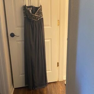City Triangles Black and White Beaded Strapless Evening Dress